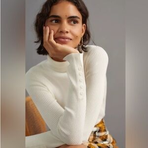 MAEVE by Anthropologie Button-Sleeve Turtleneck Sweater — Small — White — NWOT